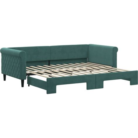Lit simple,Lit adulte,Lit de jour avec lit gigogne vert foncé 90x200 cm velours CFW53018 (1/5)