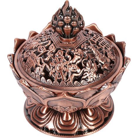 Brûleur d'encens en Forme de Lotus Porte-encens Lotus Encensoir Titulaire à Charbon pour Yoga Méditation Salle Décoration de la Maison Cadeau Accessoires 7 x 7 cm Bronze Rouge (1/5)
