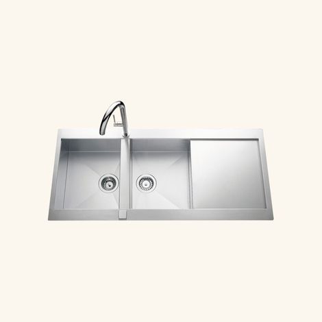 Cuisissimo – Évier inox encastrable 116x52 cm – 2 bacs réversibles – Vidage automatique – Bonde et siphon inclus – Pour meuble sous évier 80 cm (1/4)