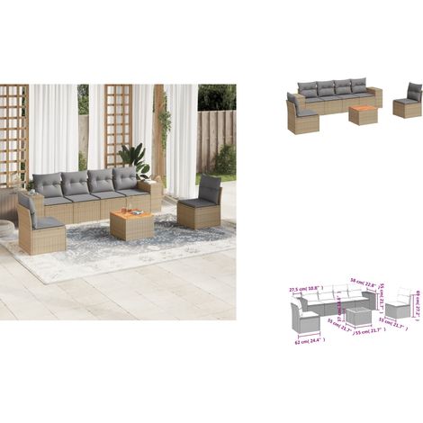 7-tlg. Garten-Sofagarnitur mit Kissen Beige Poly Rattan - Gartensorganisation - Outdoor Möbel - Gartenlounge - Lounge Set - Esstischset (1/3)