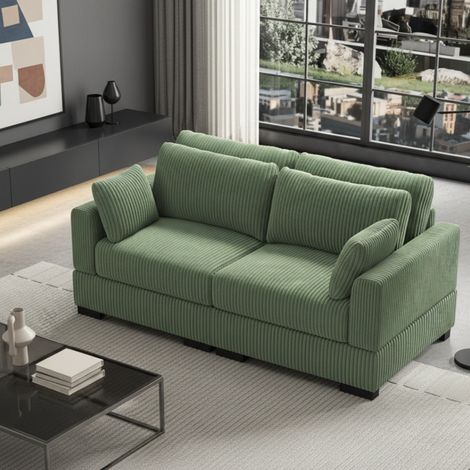 2-Sitzer Sofa, großes und bequemes Cordsofa, mit 2 Kissen, gerades Polstersofa, Loveseat mit Armlehnen, 188x88x85 cm - Grün