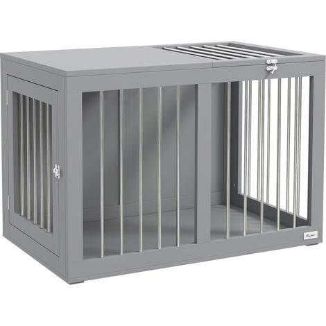 Gabbia per cani in acciaio e MDF, 2 porte con chiusura, 80 x 50 x 56,5 cm, grigia (1/5)