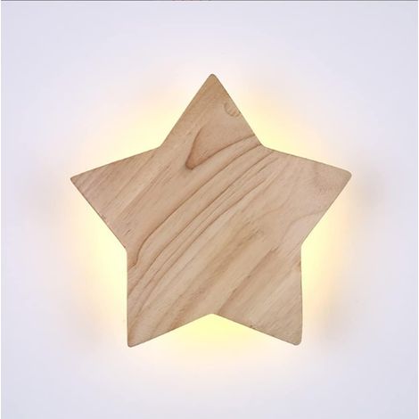 Applique Murale LED Moderne 15W Applique Bois Créative Lampe murale 3000K Lumière Chaude Étoile Appliques Veilleuse Chambre d'enfant Couloir Salon, Ø22CM [Classe énergétique A+]