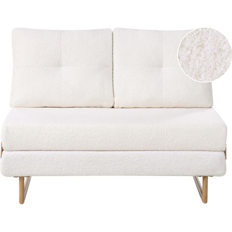 Sofá cama compacto de bouclé para 2 personas plegable blanco crema Jerslev (1/5)