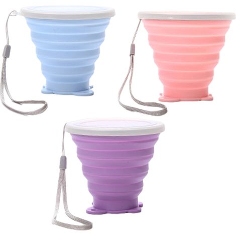 Lot de 3 gobelets de voyage pliables Gobelets pliables en silicone avec couvercles Tasses réutilisables (1/5)