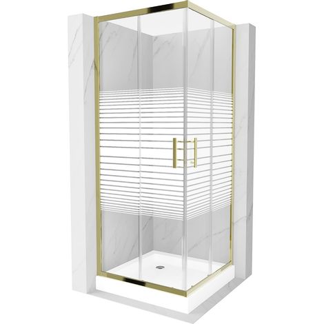 Mexen Rio quadratische Duschkabine 70 x 70 cm, Gestreift, Gold + Duschwanne Rio, Weiß - 860-070-070-