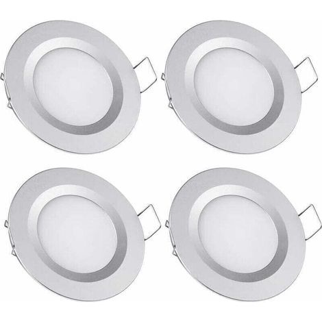 4 x Spot LED Encastrable 12V Trou 58-65mm 3W 3200K Plafonnier Encastré pour Camping-car Bateau Caravane Van Yacht Blanc chaud (Finition argentée) (1/4)