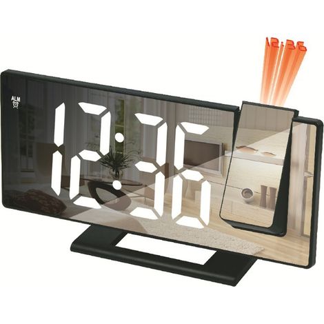Horloge de projection LED, réveil numérique multifonction avec chargement USB
