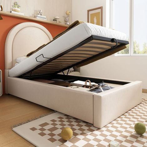 Lit d'enfant rembourré - GUTENT - 90 x 200 cm - Beige - Design cosmique - Espace de rangement (1/5)