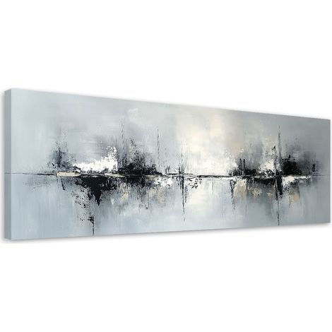 Tableau déco Noir et blanc Abstrait sur fond gris 90x30 (1/5)