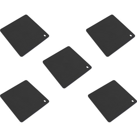 Lot de 5 dessous de plat en silicone résistant à la chaleur et antidérapant, forme carrée alvéolée, noir. (1/5)