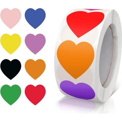 CCYKXA Packung mit 500 herzförmigen Aufklebern – 8 Farben – 25 mm – Kleine Farbkennzeichnung – Für Hochzeiten, Scrapbooking und als Geschenk