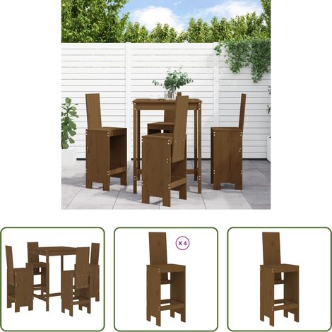 Holzbar - 5-tlg. Gartenbar-Set Honigbraun Massivholz Kiefer (1/5)