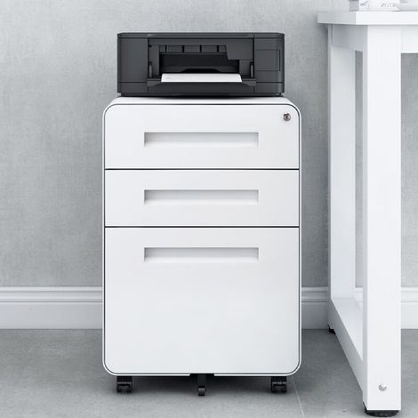 Caisson-A-roulettes-3-tiroirs-blanc-pour-bureau-acier-lamine-a-froid-rangement-polyvalent-5-roues-antibuche-46x40x58(cm) (1/5)