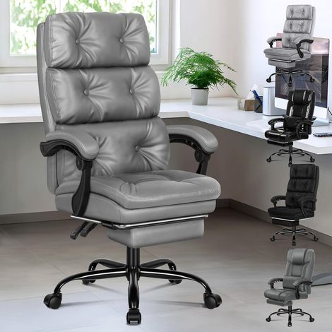 Bürostuhl Doppellagiges Kissen 150° Neigbar 360° Drehbar Grau PU-Leder (1/5)