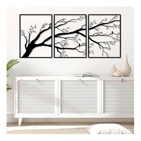 Set de grands arbres de vie,décoration murale en métal,signe d'arbre,oiseaux sur la branche,sculpture en métal pour la maison,le jardin,le bureau,l'intérieur et l'extérieur (1/5)