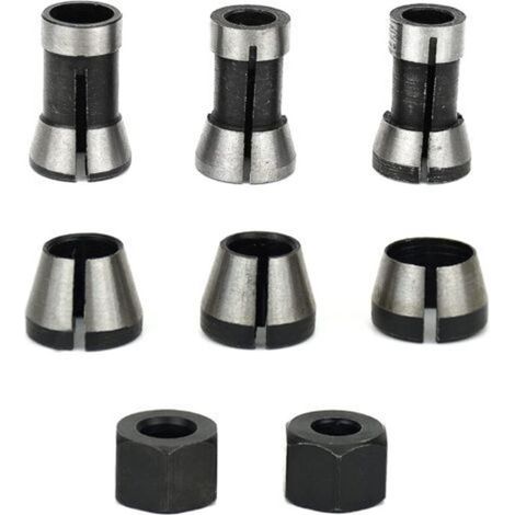 6-teiliges Fräsfutter-Set, 6 mm, 6,35 mm, 8 mm Spannzange, Bündigschneidfutter, Holzbearbeitungs-Fräsfutter, Oberfräsen-Spannzange, Graviermaschinen-Spannzangenadapter + 2 Muttern