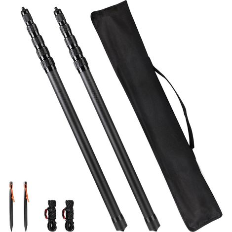 Lot de 2 Poteaux de Tente Télescopiques en Fibre de Carbone - 2,1m Réglables Poteaux de Bâche, Mât de Bâche Télescopique Légers et Solides, pour Le Camping Tente, Taps ou Voile d'ombrage (1/5)