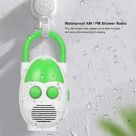 Mini radio de douche AM/FM, radio de salle de bain étanche, radio musicale suspendue, haut-parleur intégré, piles non incluses. (1/2)
