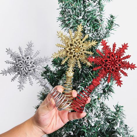 Étoile En Fer Pour Sommet De Sapin De Noël - Or Rouge Pailleté - 21 cm - Décoration Festive Pour Arbre De Noël - 1 Pièce (1/5)