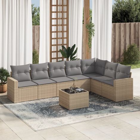 Juego de sofás de jardín con cojines beige 8 pzas ratán PE vidaXL (1/3)