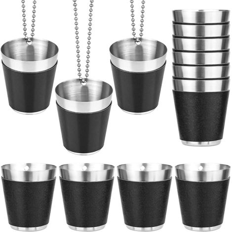 12 Stück 30ml Schwarz Edelstahl Schnapsgläser Umhängen für Partys (1/5)