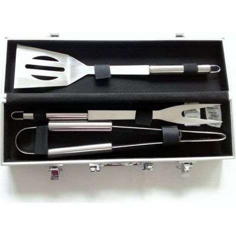 Lot d'Ustensiles pour Barbecue, Set d'Ustensiles Bbq pour Grillades, Mallette en aluminium, 3 ustensiles en acier inoxydable, Matériau: Alliage en aluminium (1/5)