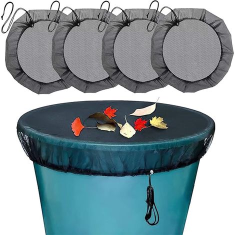 Lot de 4 filets de récupération d'eau de pluie réglables : filet de protection avec cordon de serrage - Protection contre les insectes et les feuilles - 60/80/95/100 cm de diamètre (80 cm) (1/5)