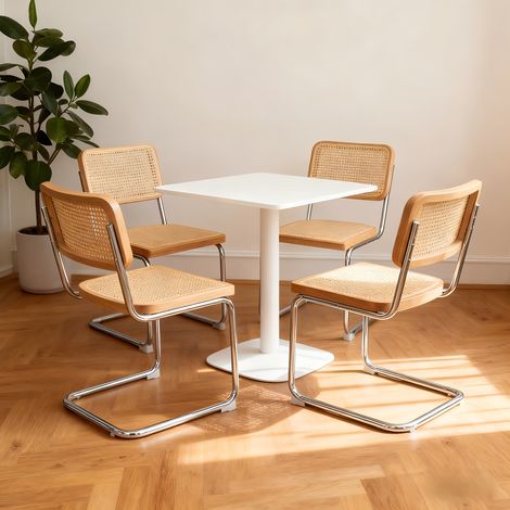 Ensemble de 4 chaises de salle à manger, chaises d'appoint en rotin velours avec pieds chromés, chaises modernes de style milieu du siècle conçues par Breuer, chaises rembourrées pour salle à manger, (1/5)