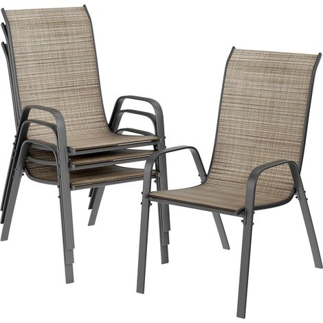 Lot de 6 Chaises de Jardin empilables à Dossier Haut,Charge 150 kg pour Terrasse, Balcon, Patio, 54 x 69 x 93 cm, Brun (1/5)