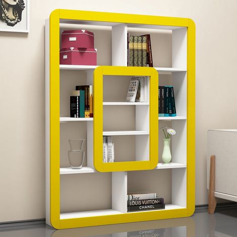 Bücherregal Caltrano, 8-Regale-Bibliothek, Freistehend, Vertikale Struktur, 108x22x140h cm Weiß (1/4)