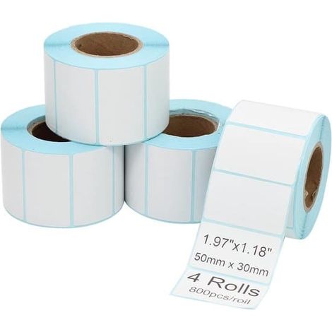 Rouleaux d'étiquettes autocollantes - 3200 étiquettes - 50 x 30 mm - Blanc mat - Thermique - Étiquettes autocollantes pour l'organisation, le marquage et les étiquettes nominatives (1/5)