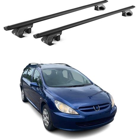OMAC Dachträger Aluminium TÜV geprüft für Peugeot 307 Kombi 2001-2008 – Für Standard Dachreling – T Nut – Max 90 kg – 2 Schlösser Schwarz (1/5)