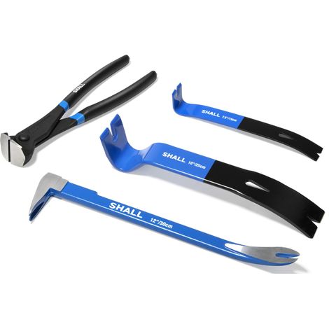 SHALL Set 4 pezzi di piede di porco, estrattore per unghie da 30,48 cm, barre di porco piatte da 25,4 cm e 19 cm, taglierina da 8 pollici, strumento per la rimozione delle unghie (1/5)