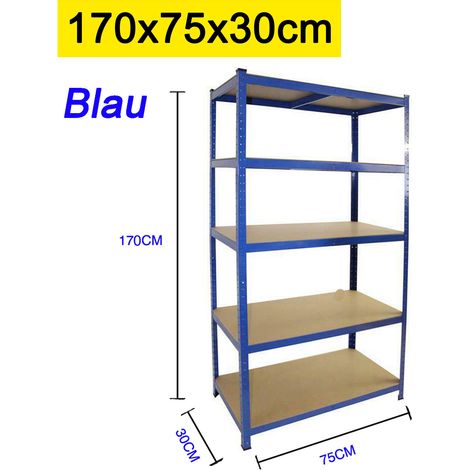 Schwerlastregal Lagerregal Kellerregal Metall Werkstattregal Regal Steckregal MAX. 875kg Tragfähigkeit, 170 x 75 x 30 cm, mit 5 MDF Regalböden, Einfache Montage - Blau (1/5)