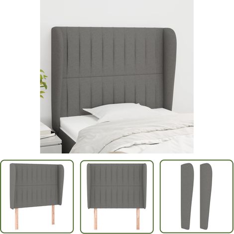 The Living Store Tête de lit avec oreilles Gris foncé 103x23x118/128 cm Tissu - Tête De Lit - Têtière De Lit - Literie - Meuble De Chambre - Décoration Chambre (1/5)