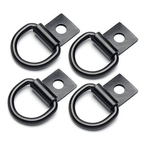 4 pièces D-anneaux Tie Down crochets d'ancre, 10mm trou de fixation D-anneau pour camion pickup lit rails de pont T fente écrou vis, acier lourd D anneau pour remorque, camper, entrepôt, garage, montu (1/4)