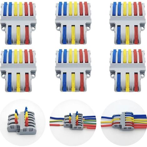 Terminales de conexión, 6 conectores eléctricos rápidos, conectores de cable compactos SPL-63 (3 entradas, 6 salidas) -Crezuo