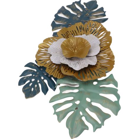 Décoration murale en fer en forme de fleur Bleue Moderne Belle décoration murale florale en métal pour le salon, la chambre à coucher et la salle à manger (1/5)