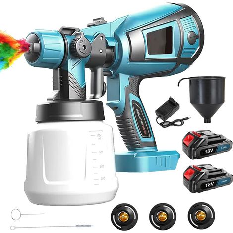 Pistole a spruzzo da giardino, spruzzatore per vernice per recinzioni senza fili da 1000 ml per giardino, auto, recinzione, muro + 2 batterie da 3,0 A + caricabatterie, compatibile con batteria Makita