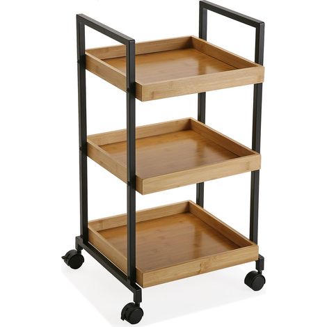 Carrello in legno bambu portatutto da cucina con ruote 3 ripiani (1/5)