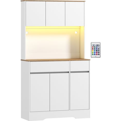 Buffet Créneval Design LED 6 Portes Rangement Élégant Blanc Effet Bois