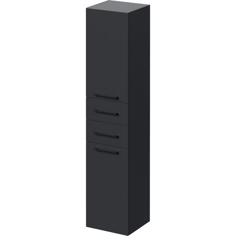 Napoli Gloss Grey 350mm x 1600mm Wall Mounted Storage Unit - 350mm - Matt Black 160mm Handle
