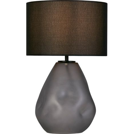 Searchlight Devon Lampe de table à 1 lumière, verre perforé noir avec lin noir (1/5)