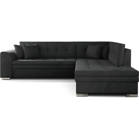 Canapé convertible angle droit velours gris foncé et chromé Pika 260cm (1/5)