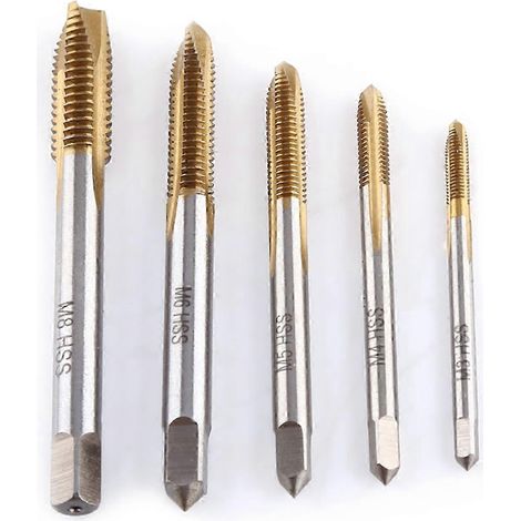 Kit de 5 tarauds HSS revêtus de titane, filetage M3 M4 M5 M6 M8, éjection des copeaux vers l'avant (1/5)