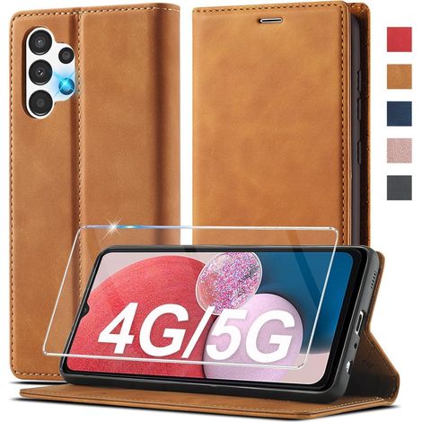 Coque portefeuille cuir pour Samsung A13 4G/5G A04S avec béquille et fermeture magnétique marron (1/5)
