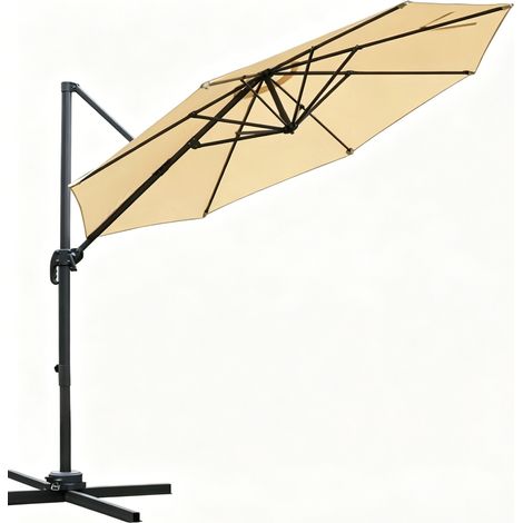 Parasol déporté beige 2,95 m avec base croisée en aluminium anti-corrosion (1/5)