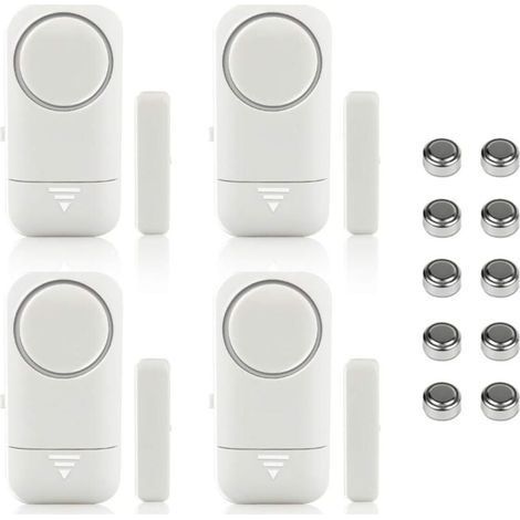 Lot de 4 alarmes magnétiques pour fenêtre et porte - Alarme maison- Système anti-vol sans fil - Piles incluses- Anti-Intrusion Anti-Vol Contre Cambriolage Détecteurs 120dB Sirène avec Piles- Blanches (1/5)