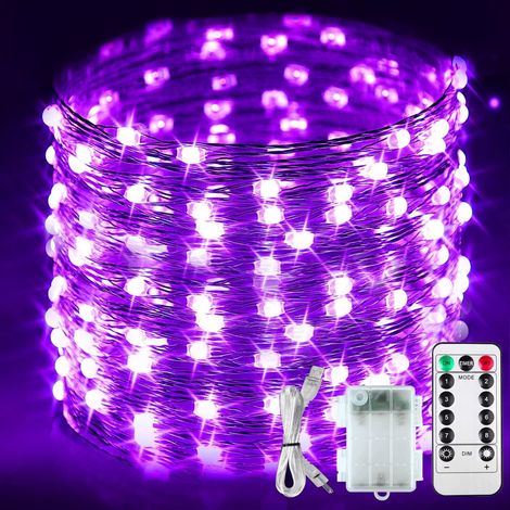 Guirlande lumineuse à 100 LED UV - Batterie d'extérieur - 10 m - Lumière UV - Guirlande lumineuse USB - Décoration intérieure - Lumière violette - Fil de cuivre - Avec télécommande - Pour (1/5)